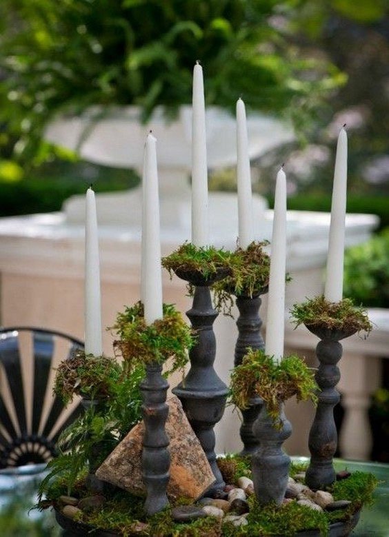 Bougeoir pour bougies pilliers, decor accessoire de table rustique